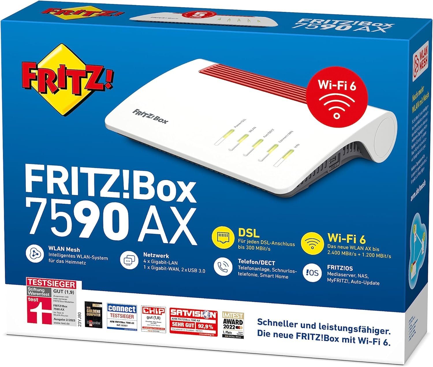 FRITZ!Box 7590 AX mit Integriertes Modem (OHNE ISDN-Anschluss) WLAN-Router