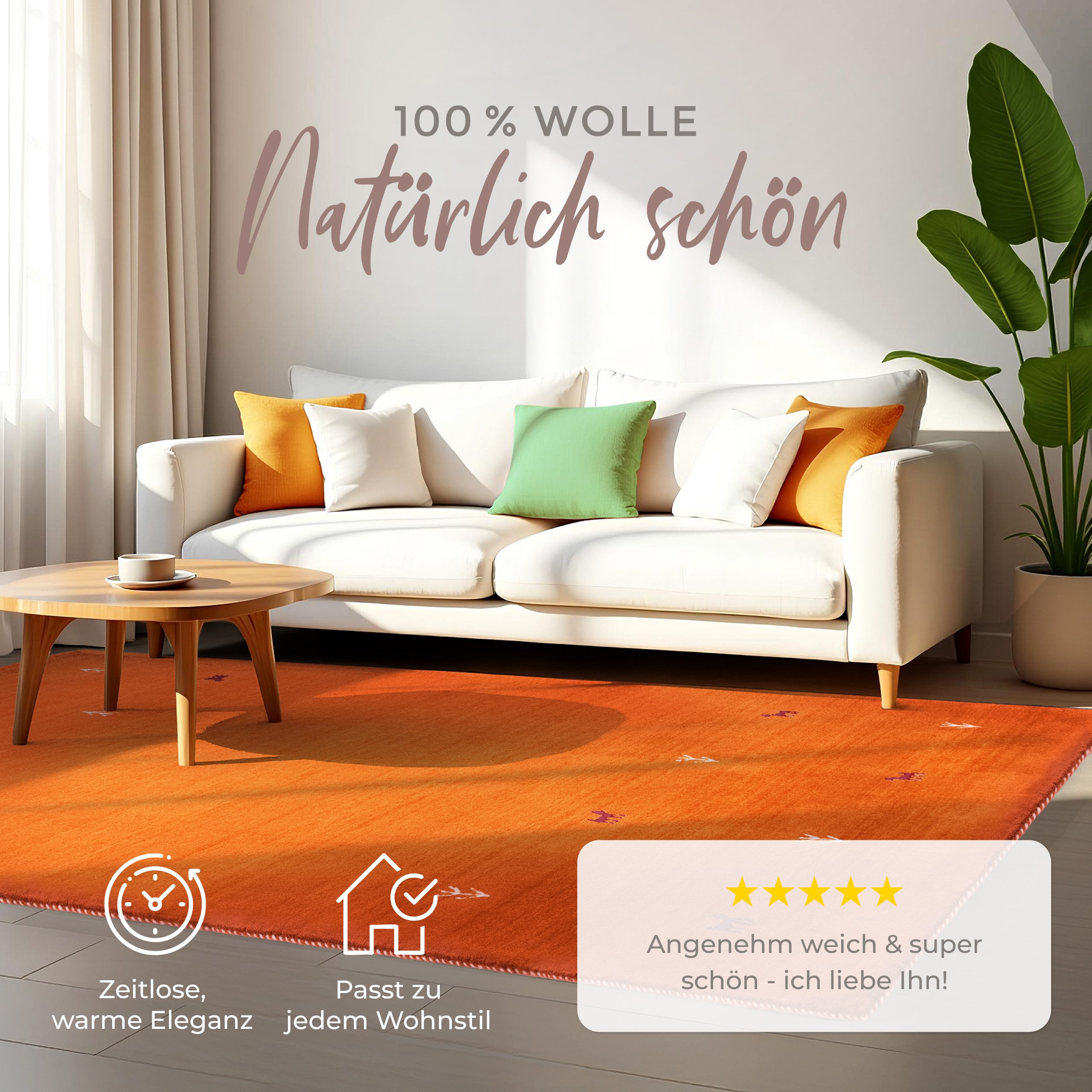 carpetfine Wollteppich Gabbeh Uni, auch als Läufer und Rund erhältlich, rechteckig, Höhe: 15 mm, reine Wolle, handgewebt, Gabbeh Loom Tiermotiv, große Farbauswahl