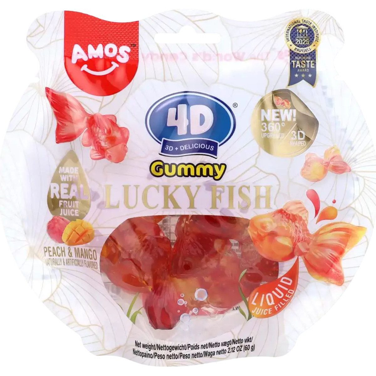 AMOS Süßigkeit, Amos 4D Gummibärchen Glücksfisch Pfirsich Mango Lucky Fish 60g