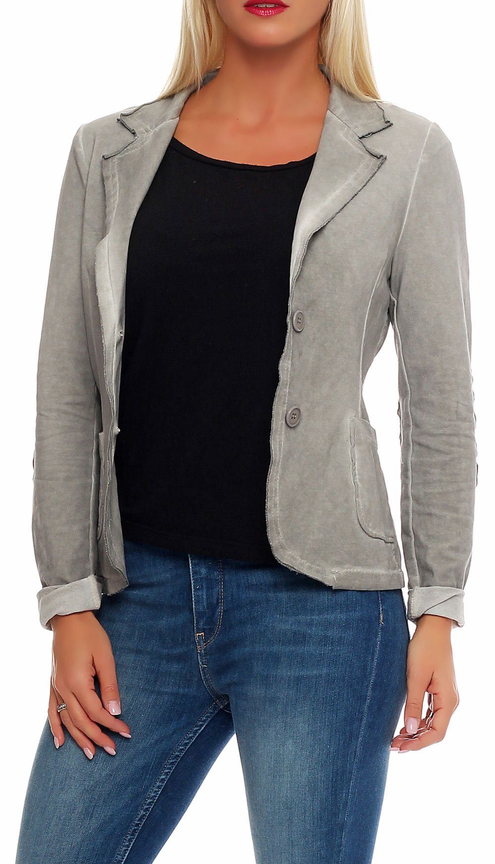 malito more than fashion Jackenblazer malito Damen Blazer im Washed Style, Sakko im Basic Look, Kurzjacke Blazer in Used-Look Optik