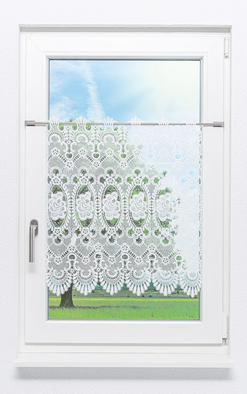 Plauener Spitze® Scheibengardine Blumenspitze (1 St), transparent, HxB 47x42cm