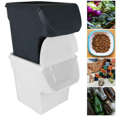 Centi Aufbewahrungsbox Vorratsbox Frontklappe 2 Stück (grau+weiß) Vorratsbehälter (2er Set), Aufbewahrungs Box Kiste Gemüse Behälter Zwiebel Knoblauch Kartoffel
