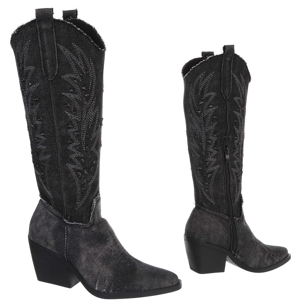 Ital-Design Damen Cowboyboots Western Sommerboots (88843828) Blockabsatz Stiefel in Schwarz