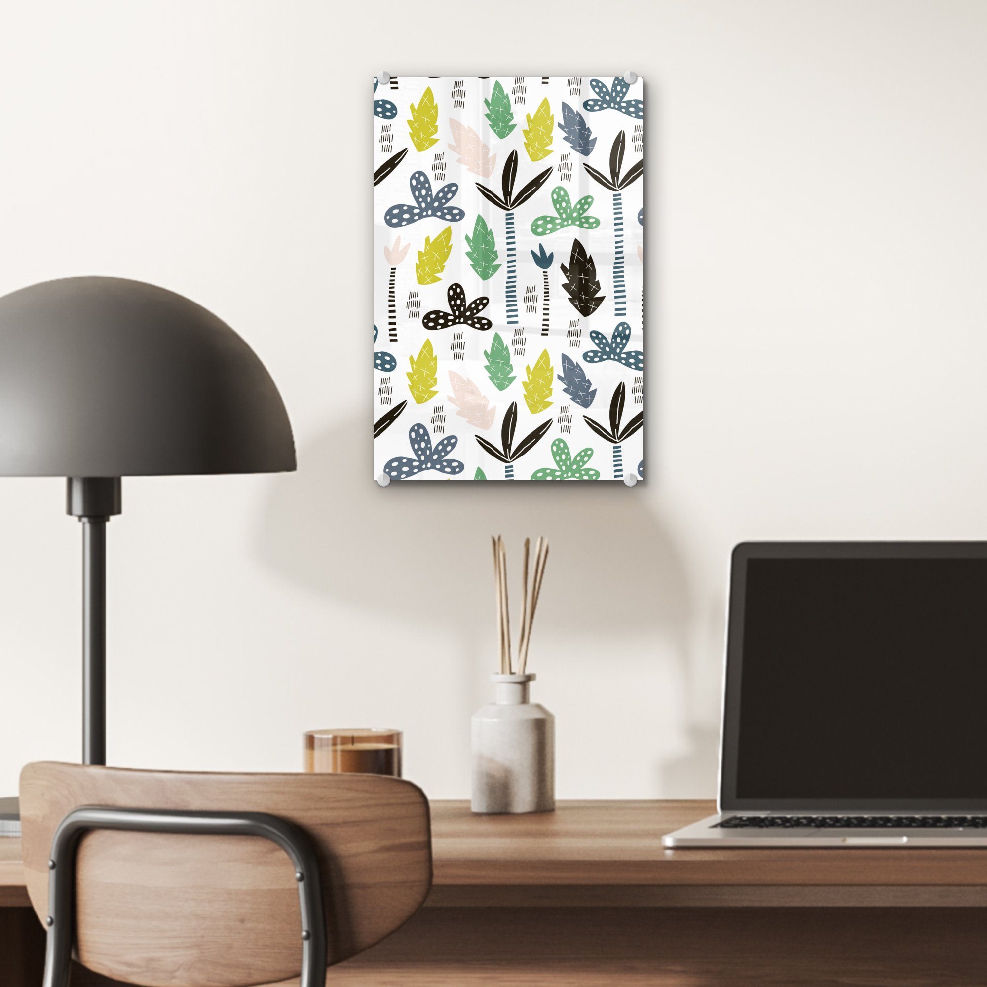 Muster, auf St), Baum - Foto Dschungel - auf - Glasbilder Acrylglasbild - Glas Glas MuchoWow Bilder (1 Wanddekoration - Blätter Wandbild -
