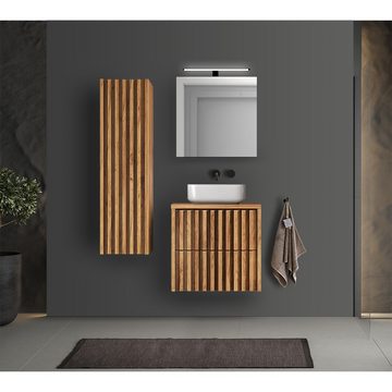 Lomadox Waschbeckenunterschrank DESIO-107 in Eiche 60 cm breit für Aufsatzwaschbecken