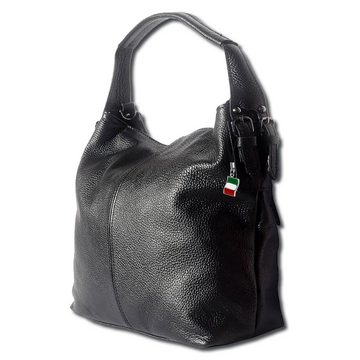 FLORENCE Schultertasche Florence Damentasche Leder Hobobag schwarz (Schultertasche), Damen Leder Schultertasche, Shopper, schwarz ca. 34cm