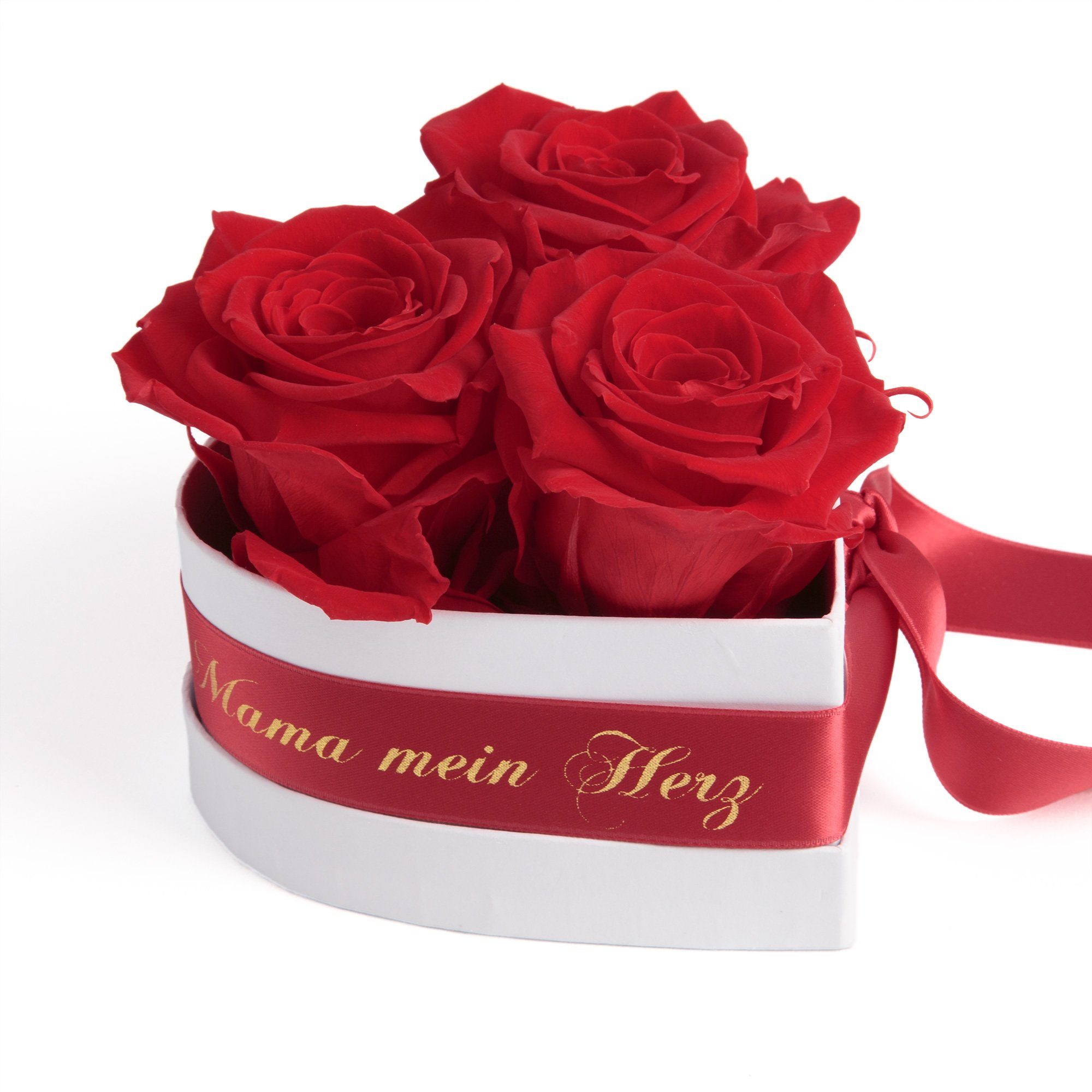 Kunstblume Mama Geschenk Du bist mein Herz Rosenbox Geschenkbox 3 Infinity Rosen Rose, ROSEMARIE SCHULZ Heidelberg, Höhe 10 cm, echte Blumen 3 Jahre haltbar rot