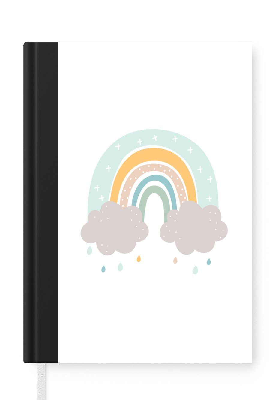 MuchoWow Notizbuch Regenbogen - Wolken - Regen - Kinder - Pastell, Journal, Merkzettel, Tagebuch, Notizheft, A5, 98 Seiten, Haushaltsbuch