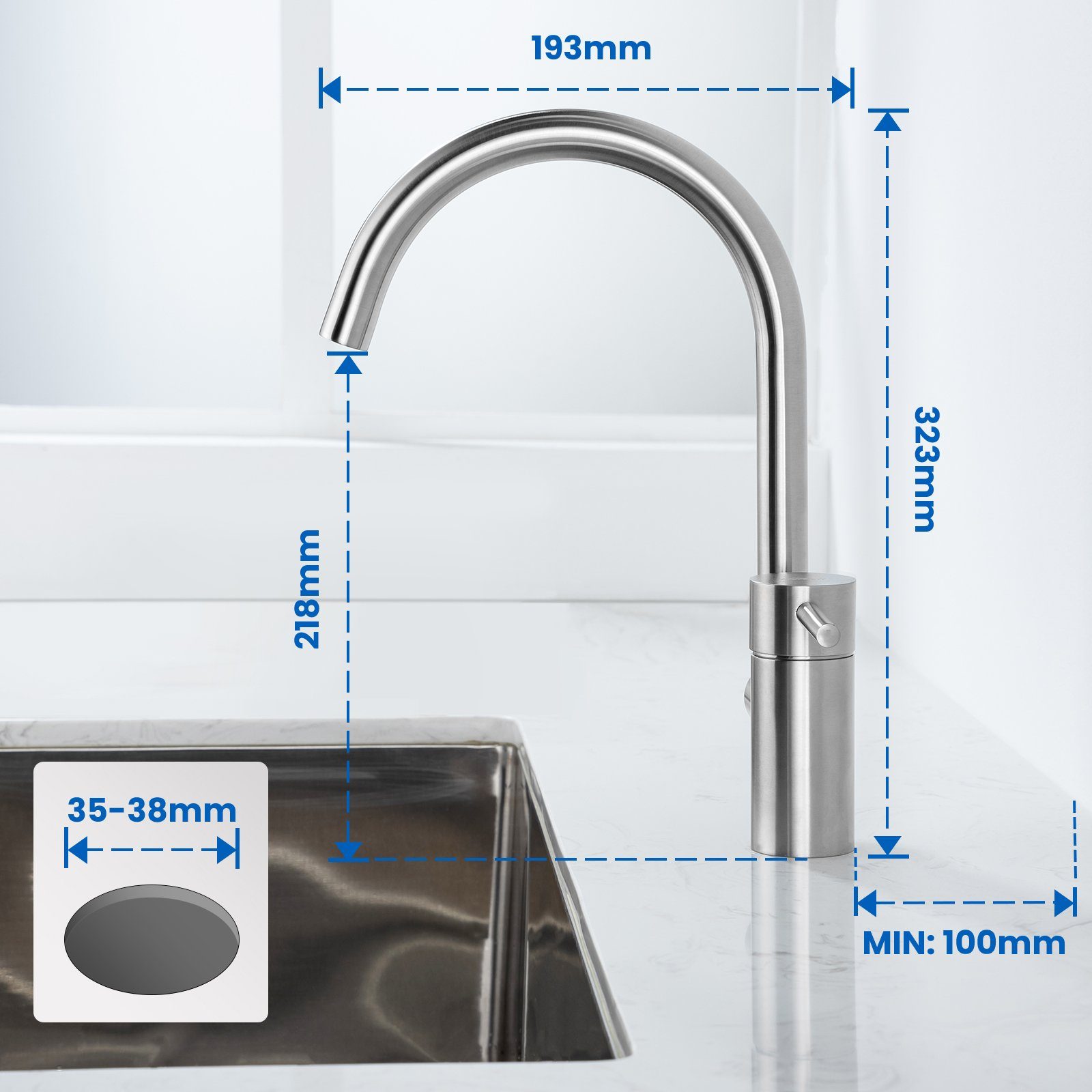 Auralum Küchenarmatur Eihebelmischer Wasserhahn Schwenkbar Edelstahl Spültischarmatur 360°