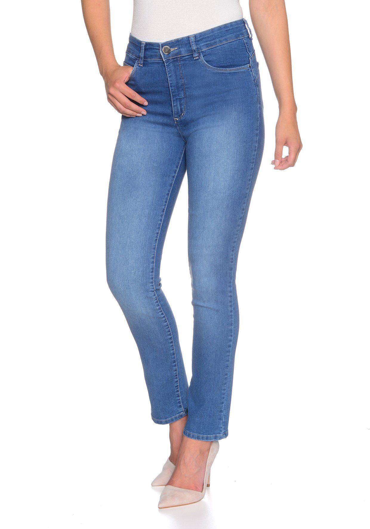 STOOKER WOMEN Slim-fit-Jeans Milano Damen Stretch Jeans -Light Blue  Used-Magic