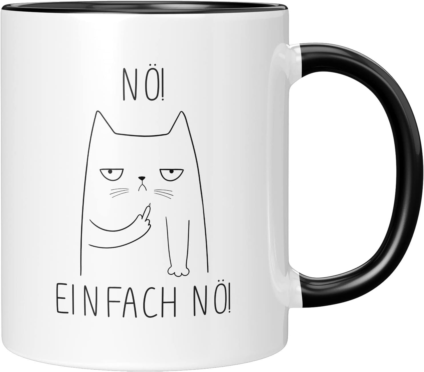 TassenTicker Tasse TASSENTICKER - Nö einfach Nö - Tasse für die Arbeit - Freche Katze, 330ml Schwarz