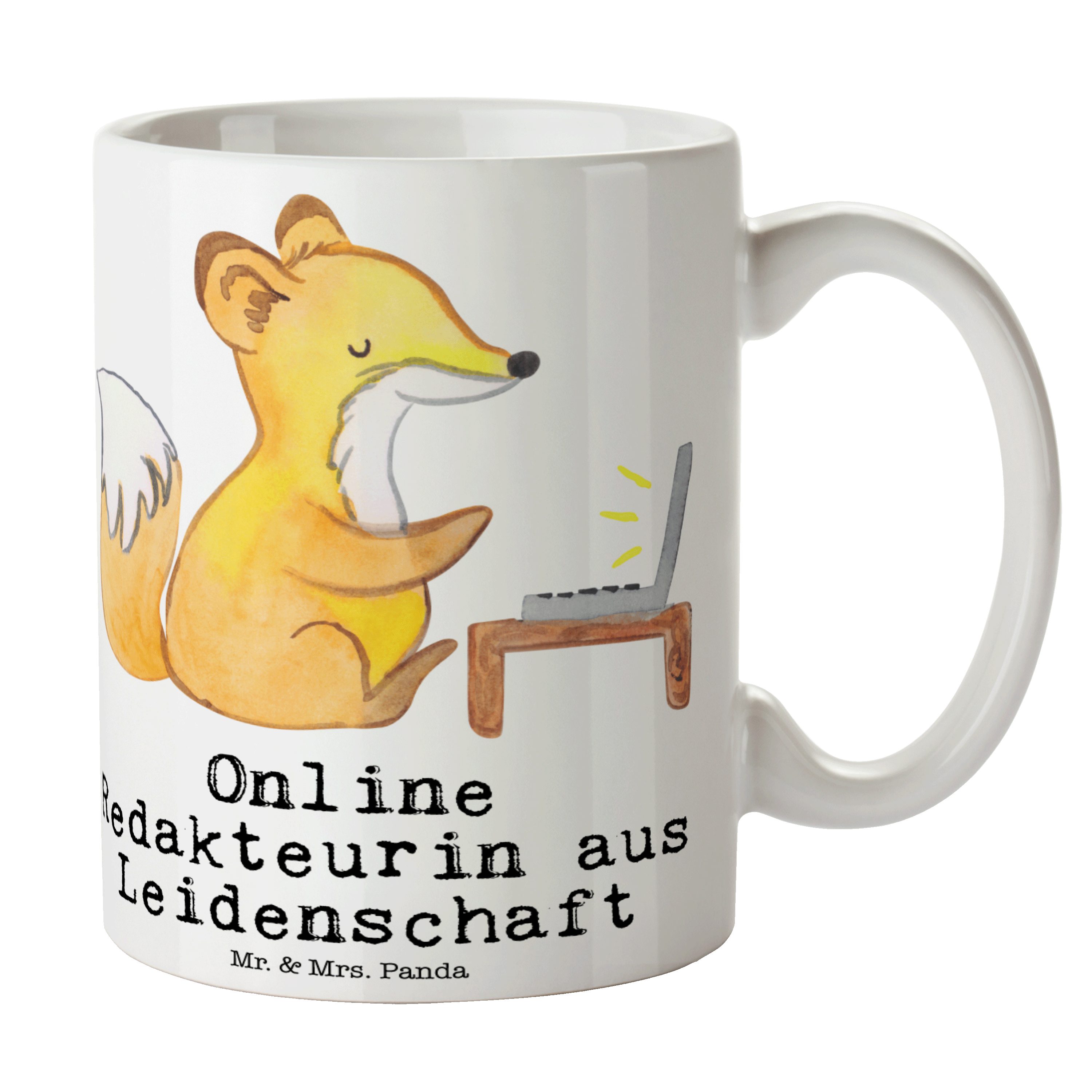 Mr. & Mrs. Panda Tasse Online Redakteurin aus Leidenschaft - Weiß - Geschenk, Tasse, Kaffeet, Keramik