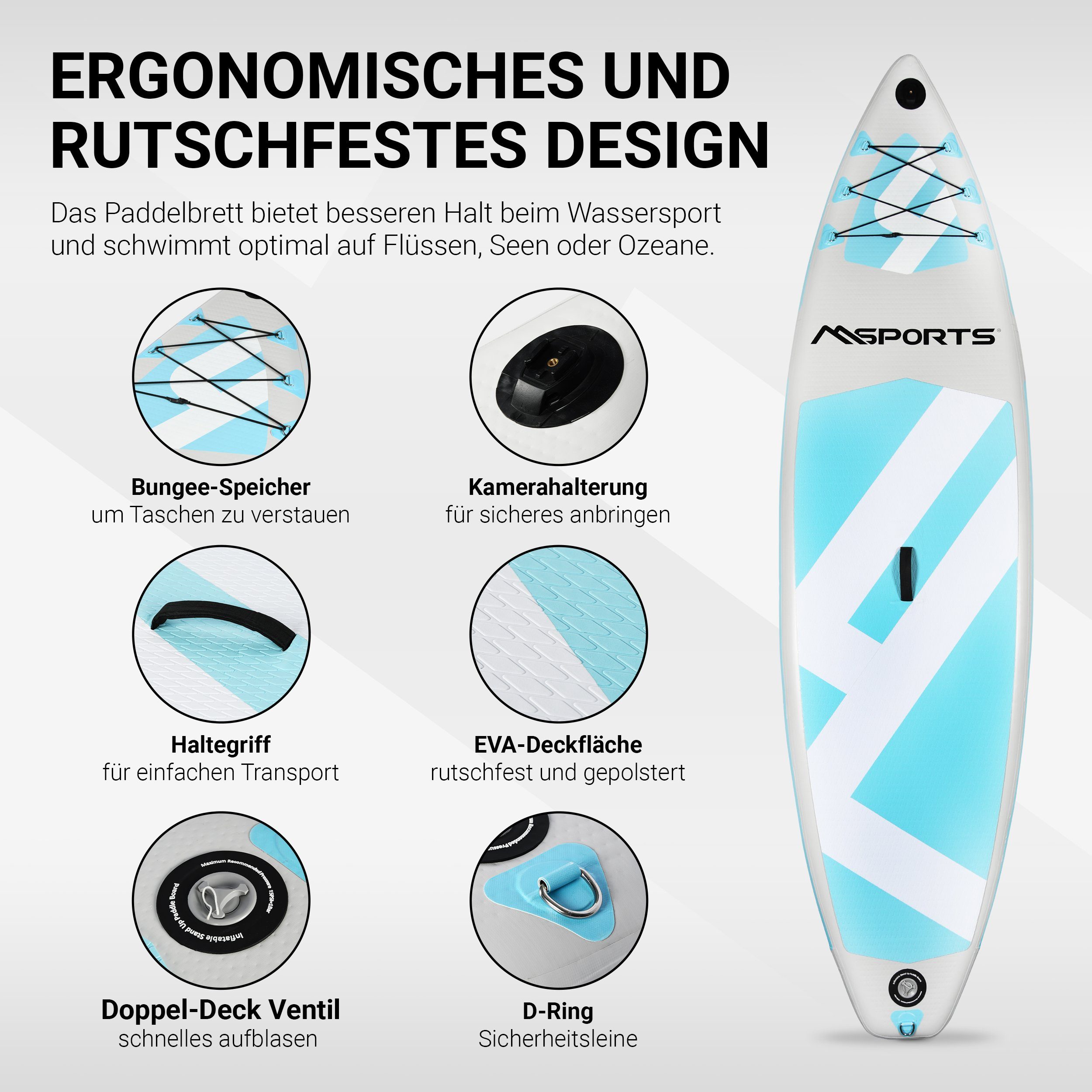 MSports® Inflatable SUP-Board Stand Up Paddle Board Aufblasbar Komplettes Paddleboard inkl. Zubehör