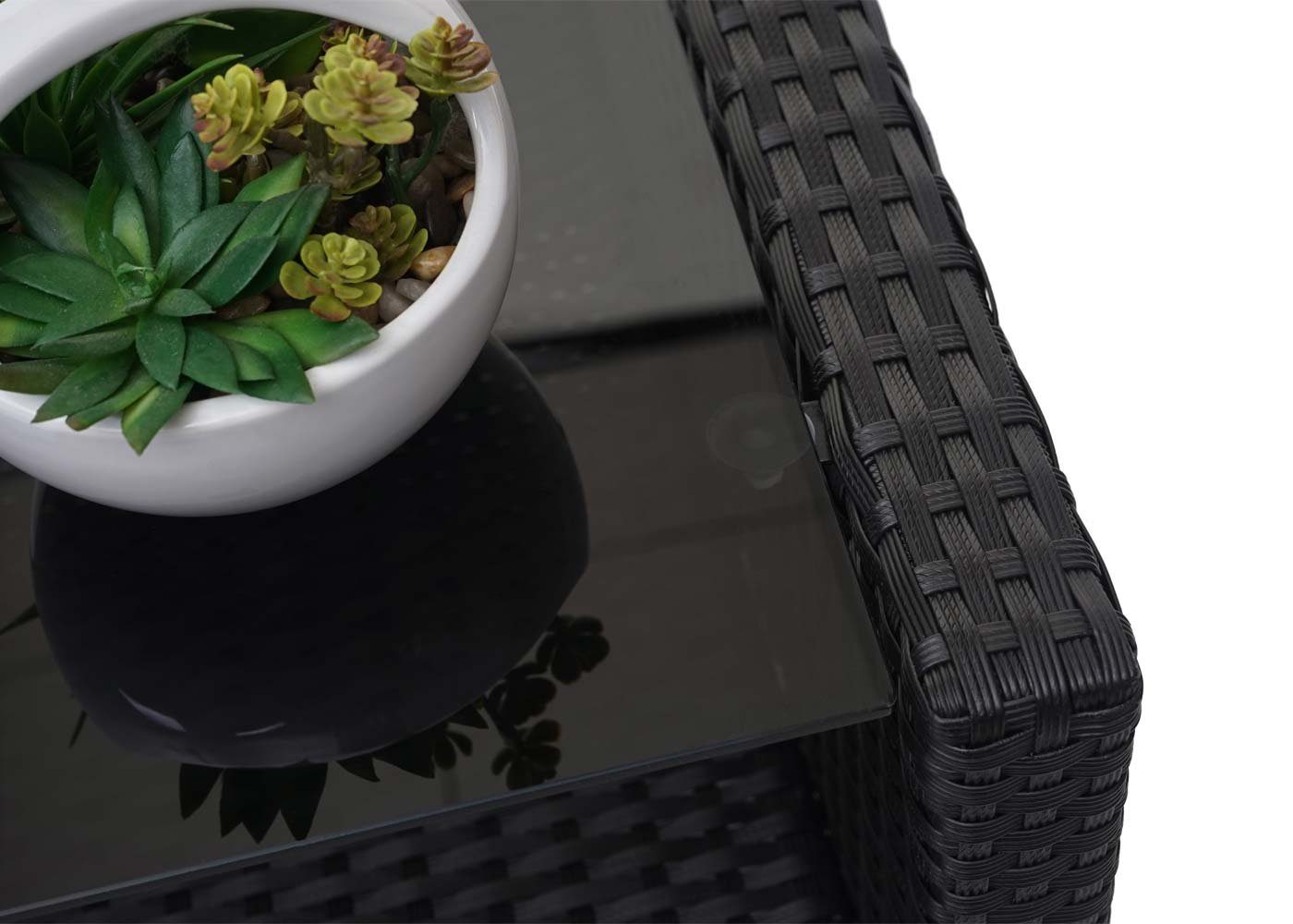 MCW Polstergarnitur MCW-F10, Garten, (4-tlg), Glasplatte, wasserabweisende schwarz Sitzpolster, Tisch Bezüge inklusive mit