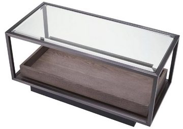 Casa Padrino Beistelltisch Luxus Beistelltisch Bronze / Grau 90 x 42 x H. 44 cm - Rechteckiger Tisch mit Glasplatte und edlem Furnier - Möbel - Luxus Möbel - Luxus Einrichtung