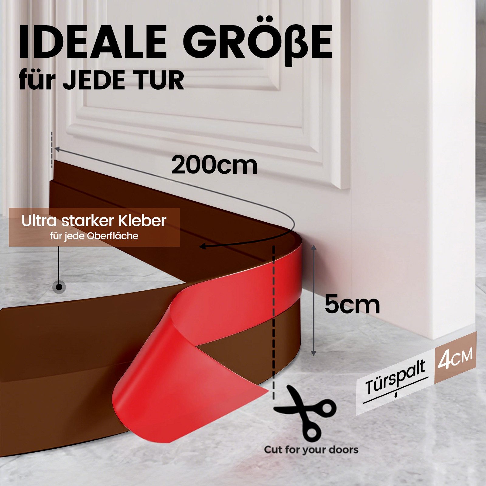 Bundviel Zugluftstopper Tür Zugluftstopper Tür-Dichtung Türbodendichtung selbstklebend 1-2m