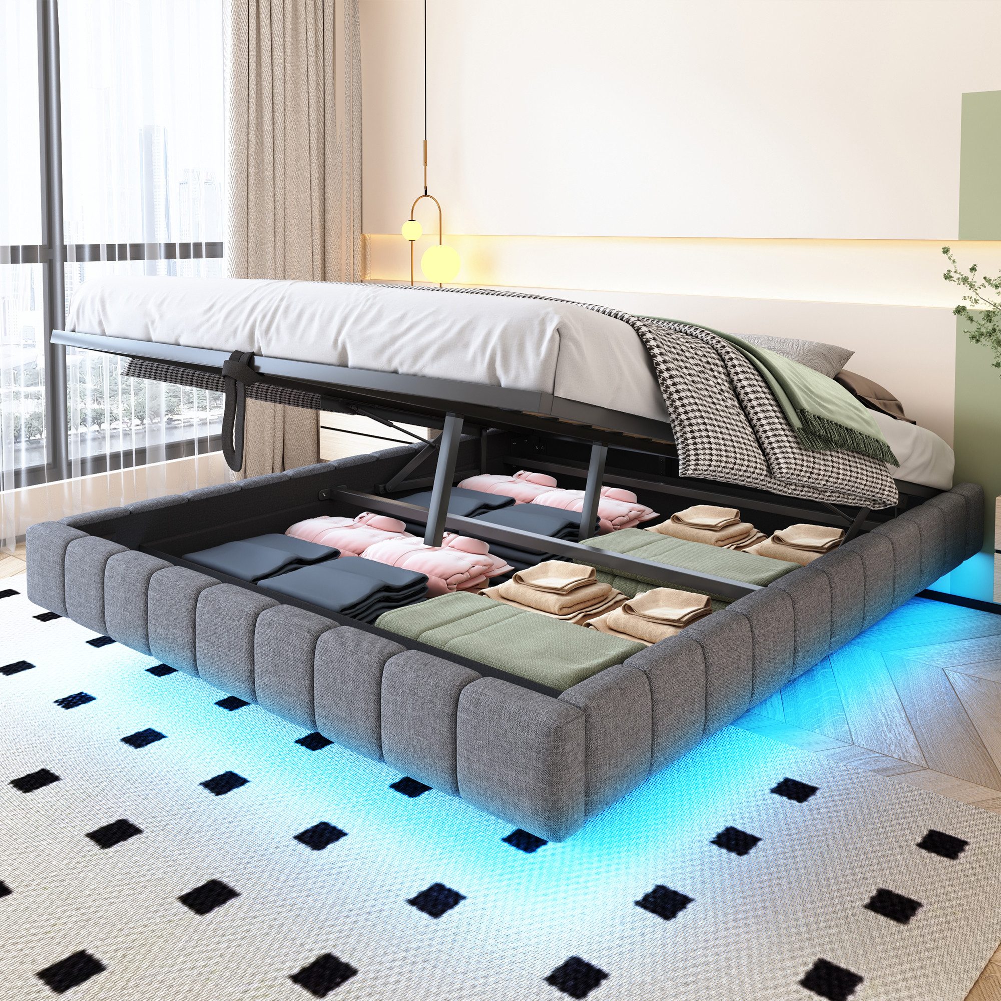 Merax Polsterbett schwebendes Design mit LED-Lichtleiste günstig online kaufen