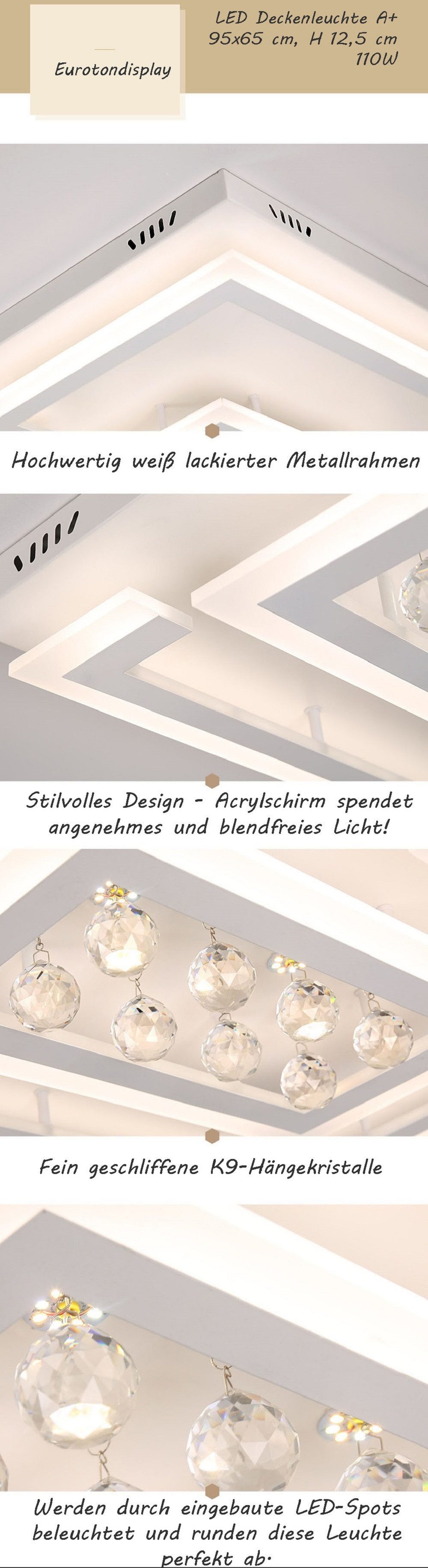 Euroton LED Deckenleuchte LED Pendelleuchte Kristall Fernbedienung Deckenleuchte Deckenlampen, LED fest integriert, kaltweiß, warmweiß, mit Fernbedienung stufen – Bild 5 von 5