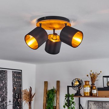 hofstein Deckenleuchte »Costa« Deckenlampe aus Holz/Metall/Stoff in Natur/Schwarz/Goldfarben, ohne Leuchtmittel, runde Leuchte im skandinavischen Design mit verstellbaren Schirmen,E14