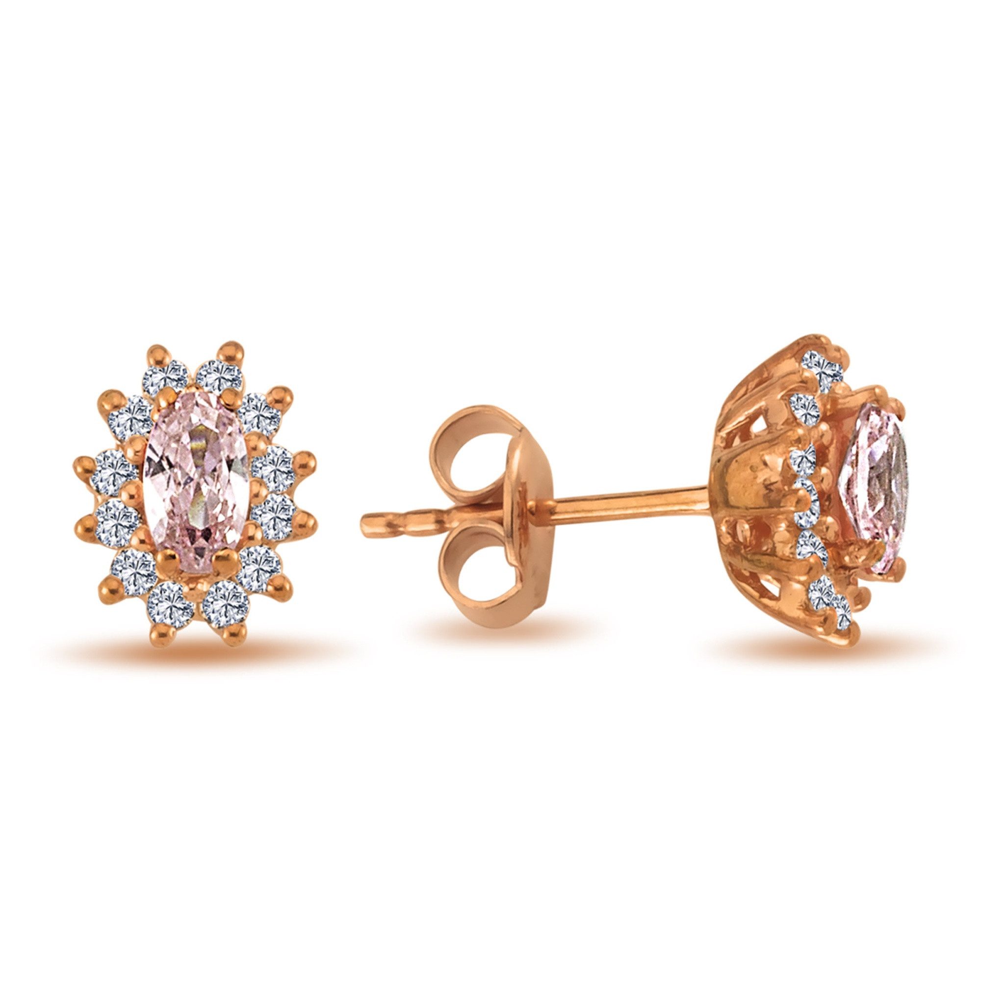 EinStein Diamant Paar Ohrstecker Rosegold Vintage Style Ohrstecker Morganit Brillianten Rotgold