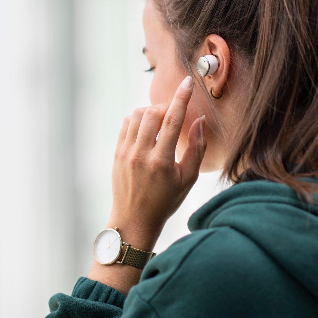 Hama Spirit Pure Finger-Touch Sprachsteuerung) Bluetooth-Kopfhörer True Wireless, Sensor, Siri, weiß kabellos Kopfhörer Assistant, Lautstärkeregler,Rufannahmetaste, BT In Ear (Google