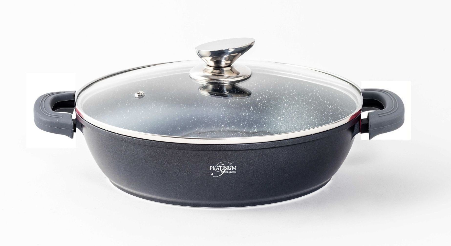 Platinum Schmorpfanne Pfanne Bratpfanne Schmorpfanne Glasdeckel Aluguss Ø28cm PLATINUM, Aluminiumguss (Set bestehend aus Schmorpfanne und Deckel)