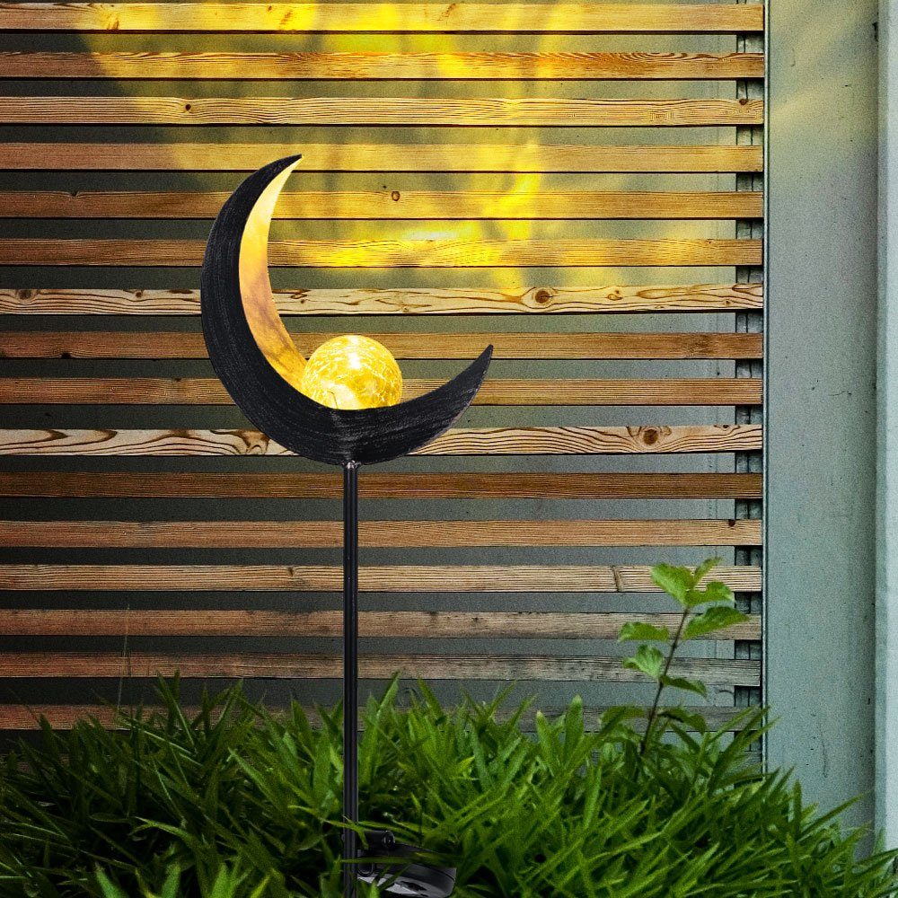 etc-shop Außen für Mond Solar Garten Solarleuchte LED-Leuchtmittel Garten Deko verbaut, fest Solarstab LED Solarleuchte, für