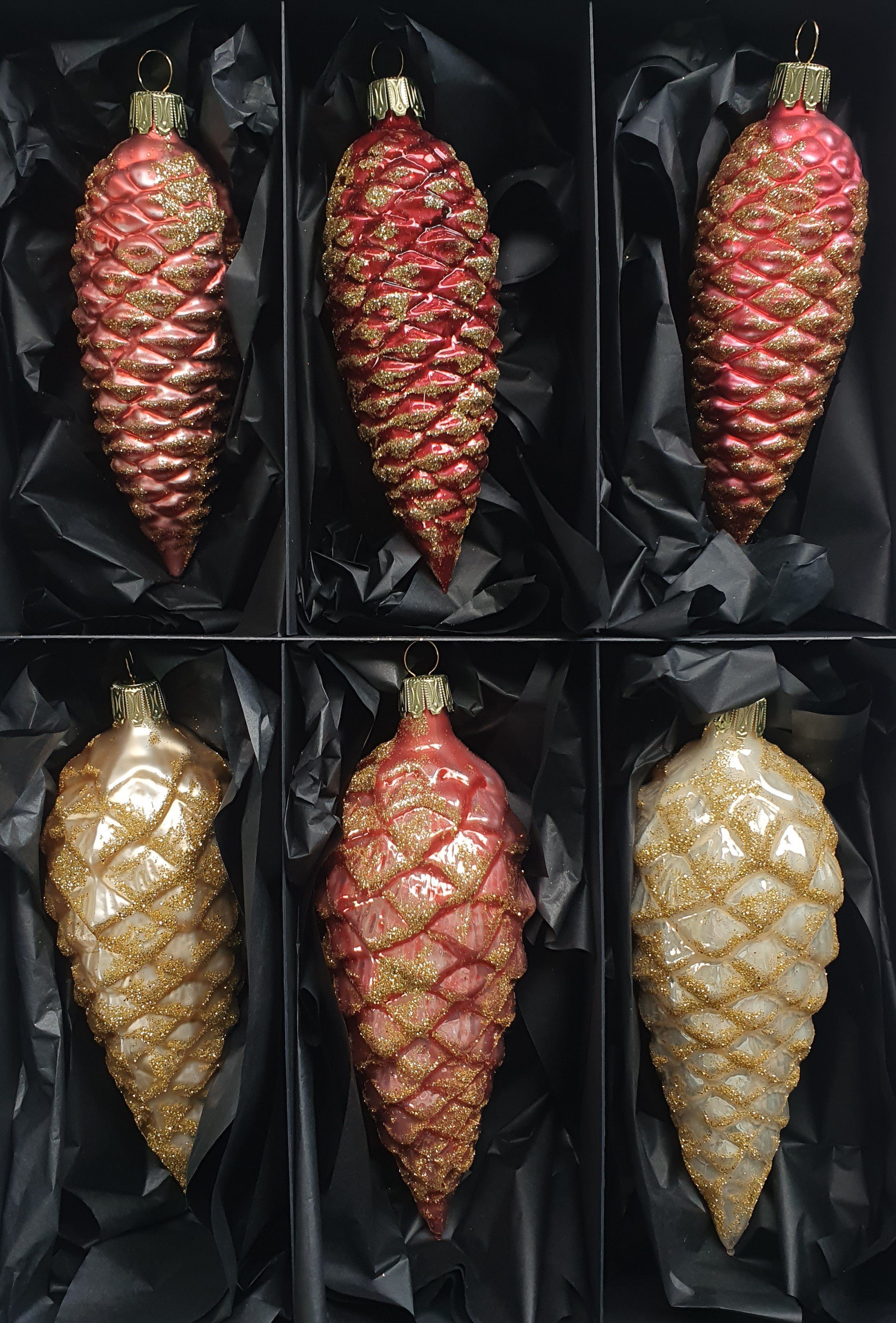 Nostalgie Christbaumschmuck Thüringen Christbaumschmuck Zapfen 6er Set mehrfarbig, Handarbeit, mundgeblasen