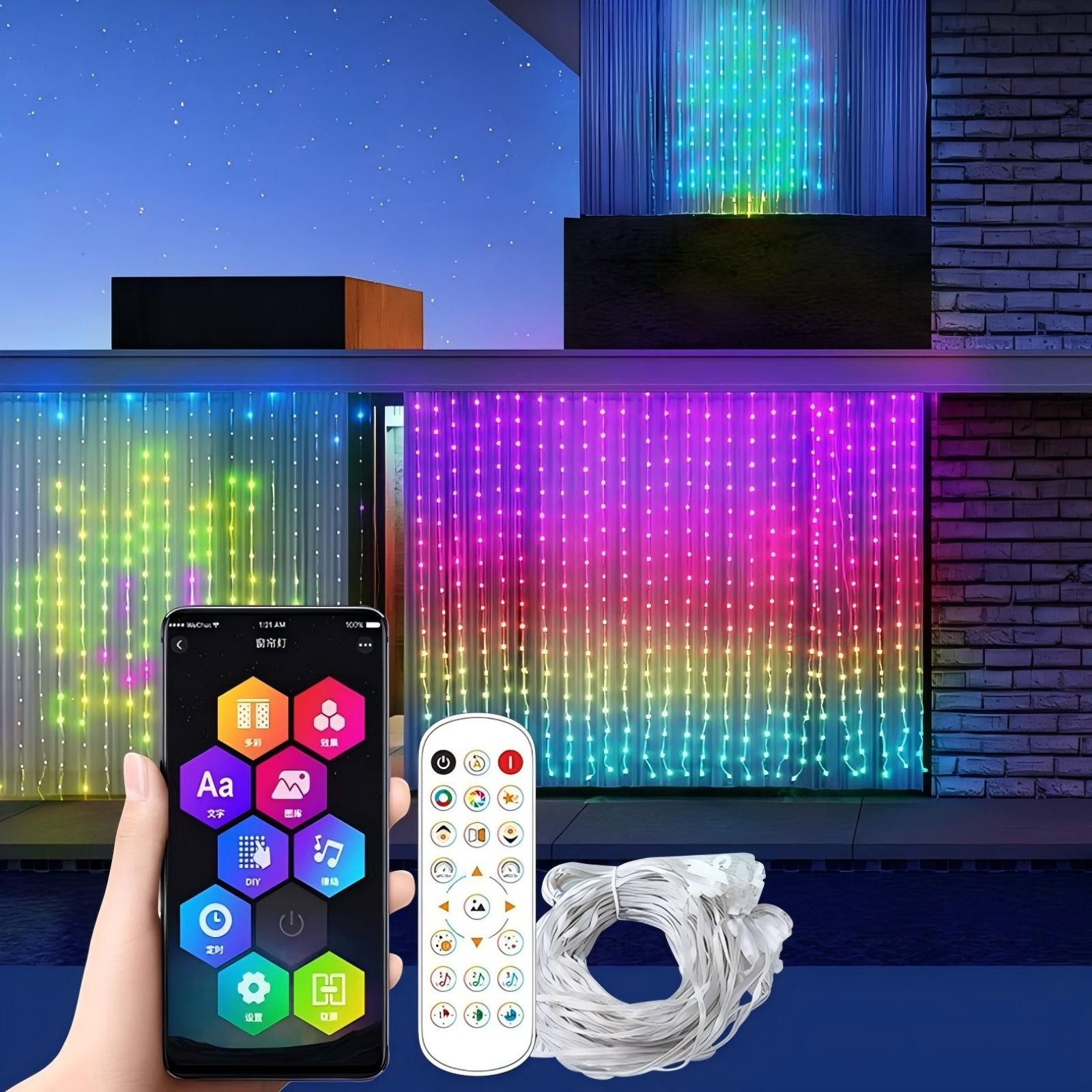 VIVIHEYDAY LED-Lichtervorhang RGB Smart 400 LED Lichterketten mit Musiksynchronisation, DIY, Dynamisches Weihnachtsbeleuchtung mit Fernbedienung&APP Steuerung