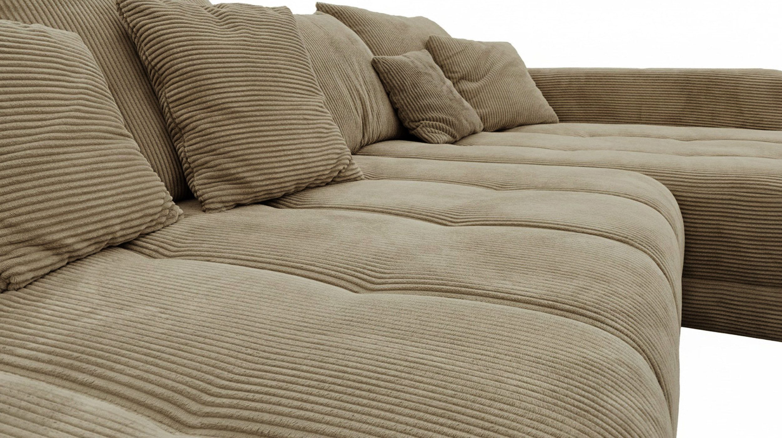 Massivart® Ecksofa Cord 300x215 cm / Nosagfederung / L-Form Cordsofa / ARTEMIS, inkl. Kissen-Set · frei im Raum stellbar – Bild 4 von 5
