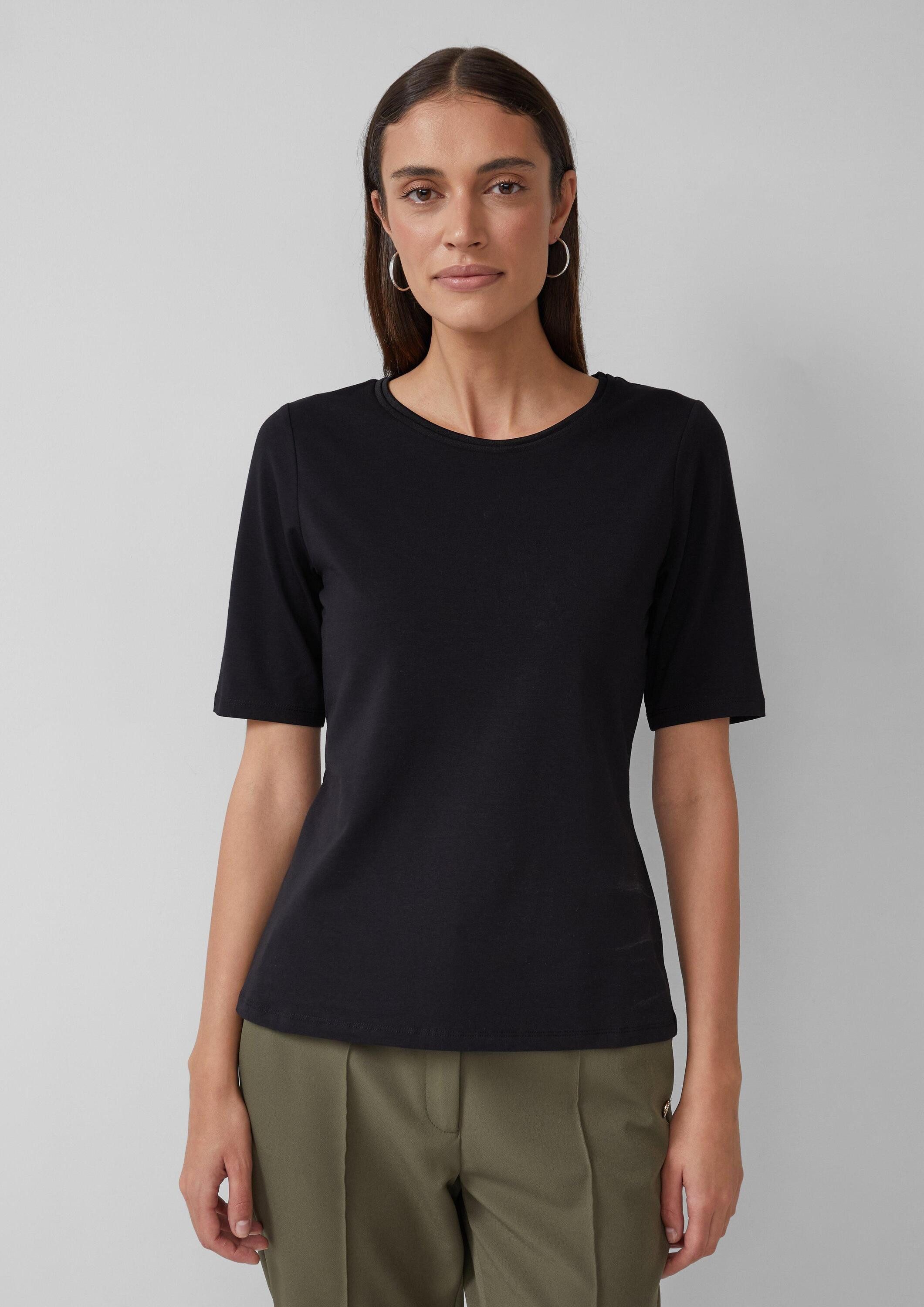 s.Oliver Kurzarmshirt T-Shirt T-Shirt aus Baumwollmix mit Satindetail am Au günstig online kaufen