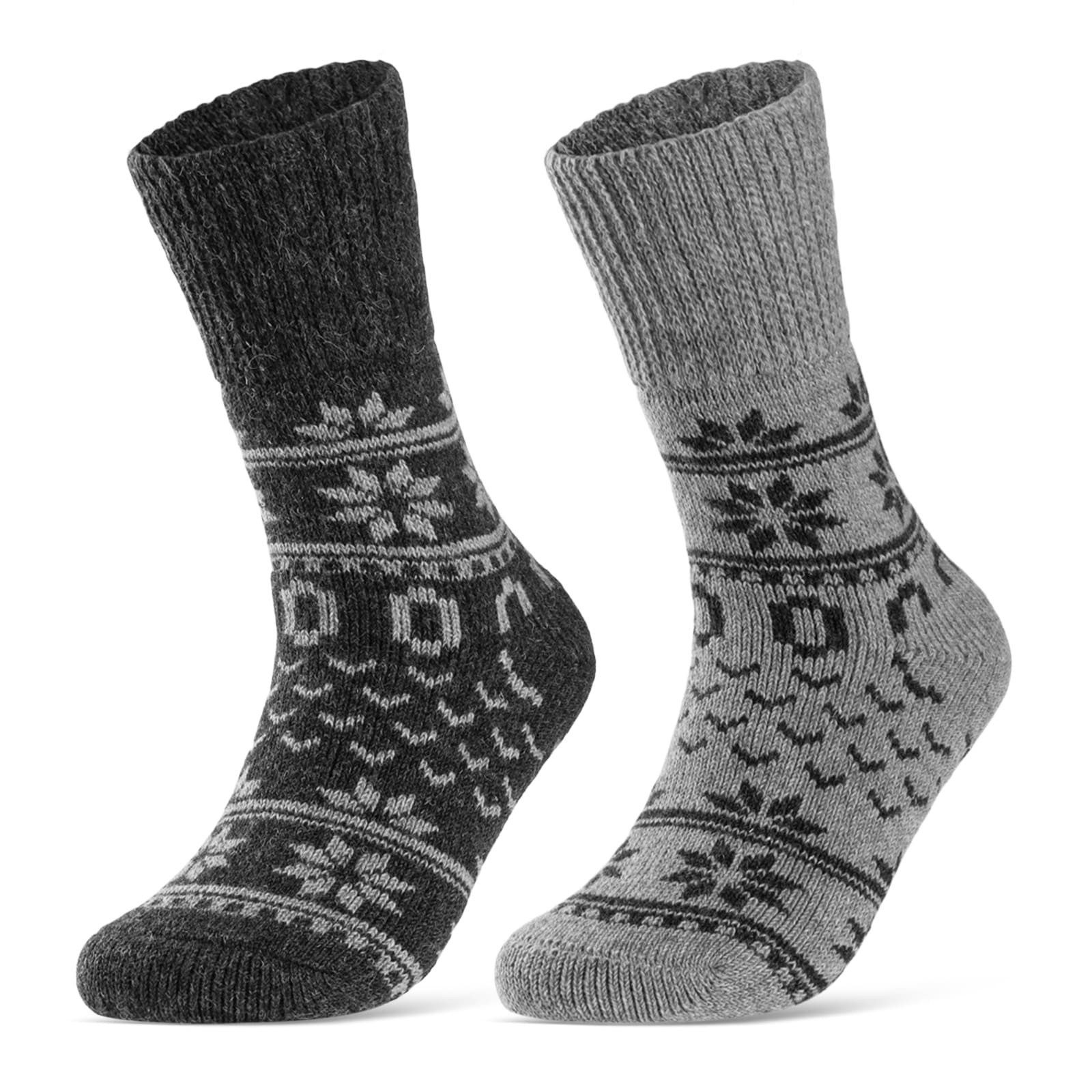 sockenkauf24 Norwegersocken 2 Paar Wintersocken Damen & Herren Kuschelsocken warme Wollsocken (GRAU-ANTHRA, 43-46) Haussocken - 21212 WP