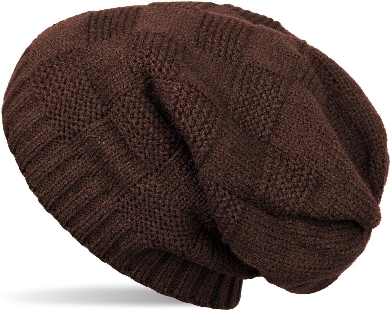 (1-St) Patent Strickmütze Beanie styleBREAKER Strick Dunkelbraun Muster