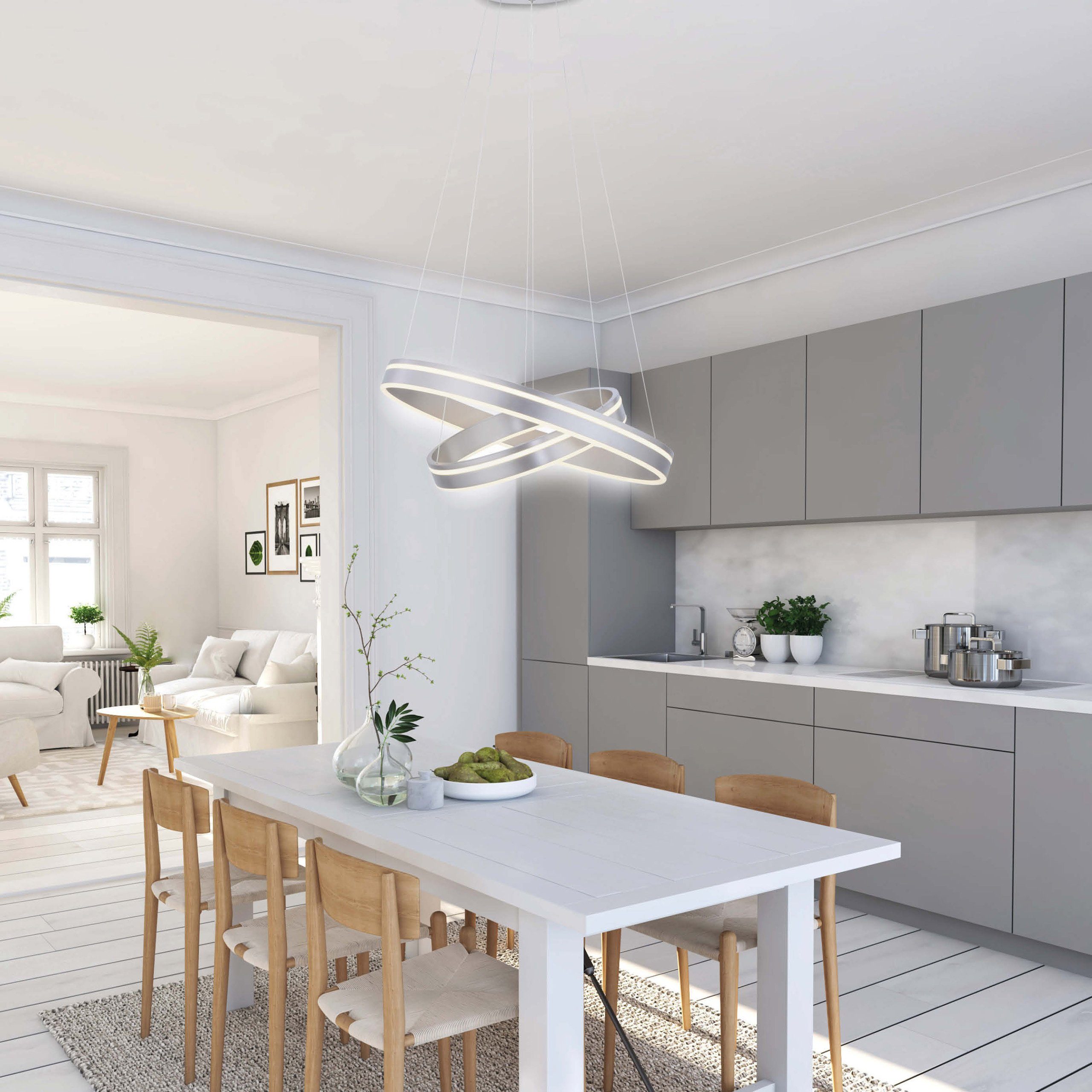 Paul Neuhaus Smarte LED-Leuchte LED Pendellampe Smart Home Q VITO, Smart Home, RGB+W-Farbregelung, Dimmfunktion, Memoryfunktion, mit Leuchtmittel, CCT warmweiß - kaltweiß, messing matt rund doppel Ring Fernbedienung