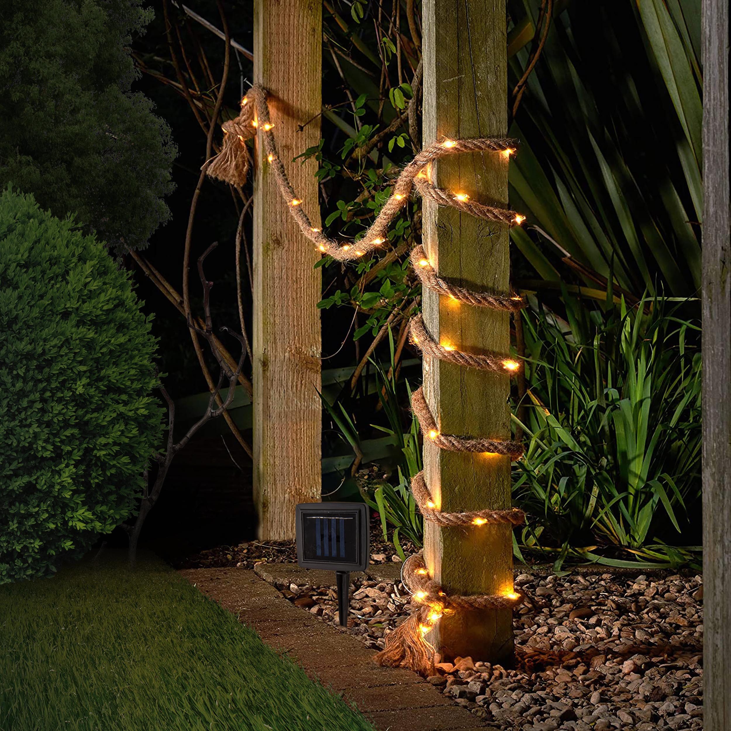 näve LED Solarleuchte Solar-Lichterkette "CANAMO", LED fest integriert, Warmweiß, Inkl. Dämmerungssensor, – Bild 2 von 5