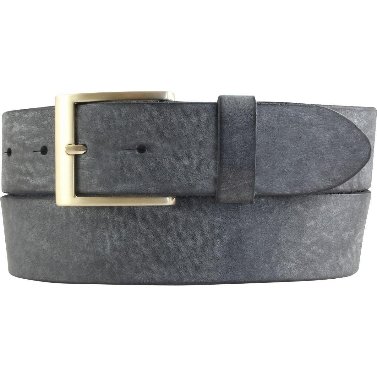 BELTINGER Ledergürtel Herren-Gürtel aus weichem Vollrindleder Vintage-Look 4 cm - Jeans-Gürt weiches Leder, Gürtelschnalle in Gold, Vintage Schwarz, Gold