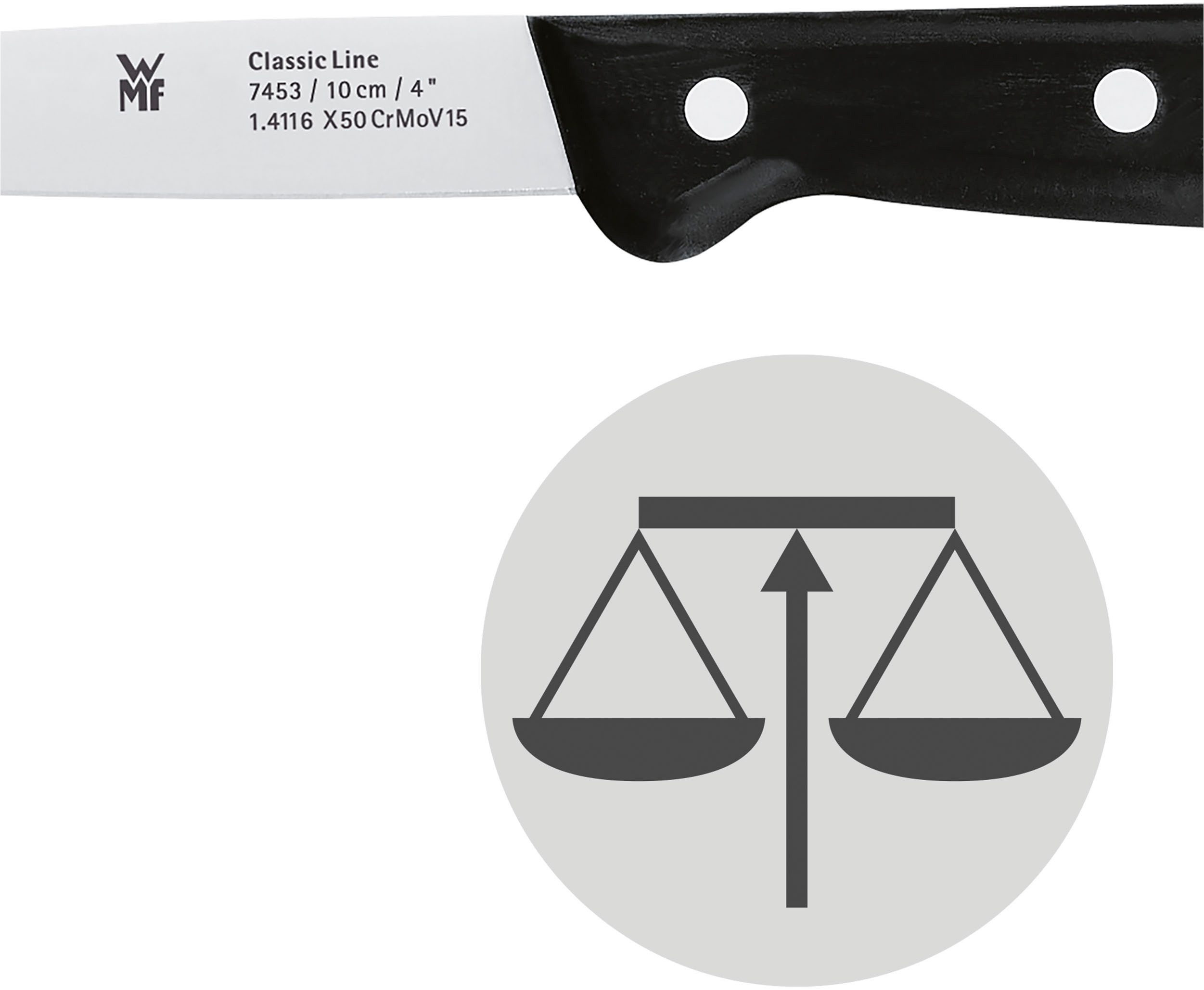 WMF Spickmesser Classic Line, 10 cm, langlebiger Spezialklingenstahl, genieteter Griff