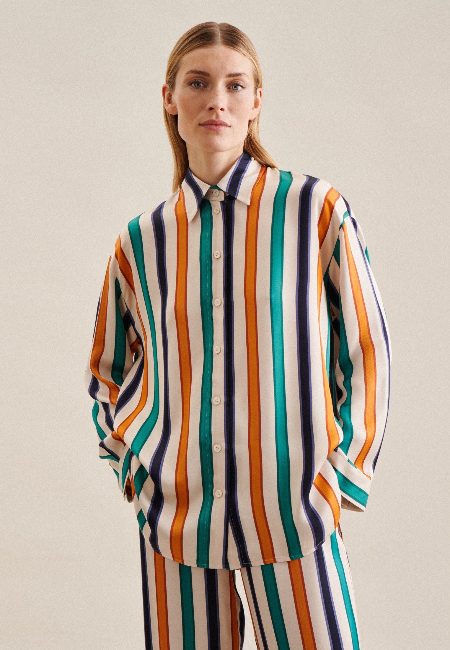 seidensticker Longbluse Schwarze Rose Langarm Kragen Streifen