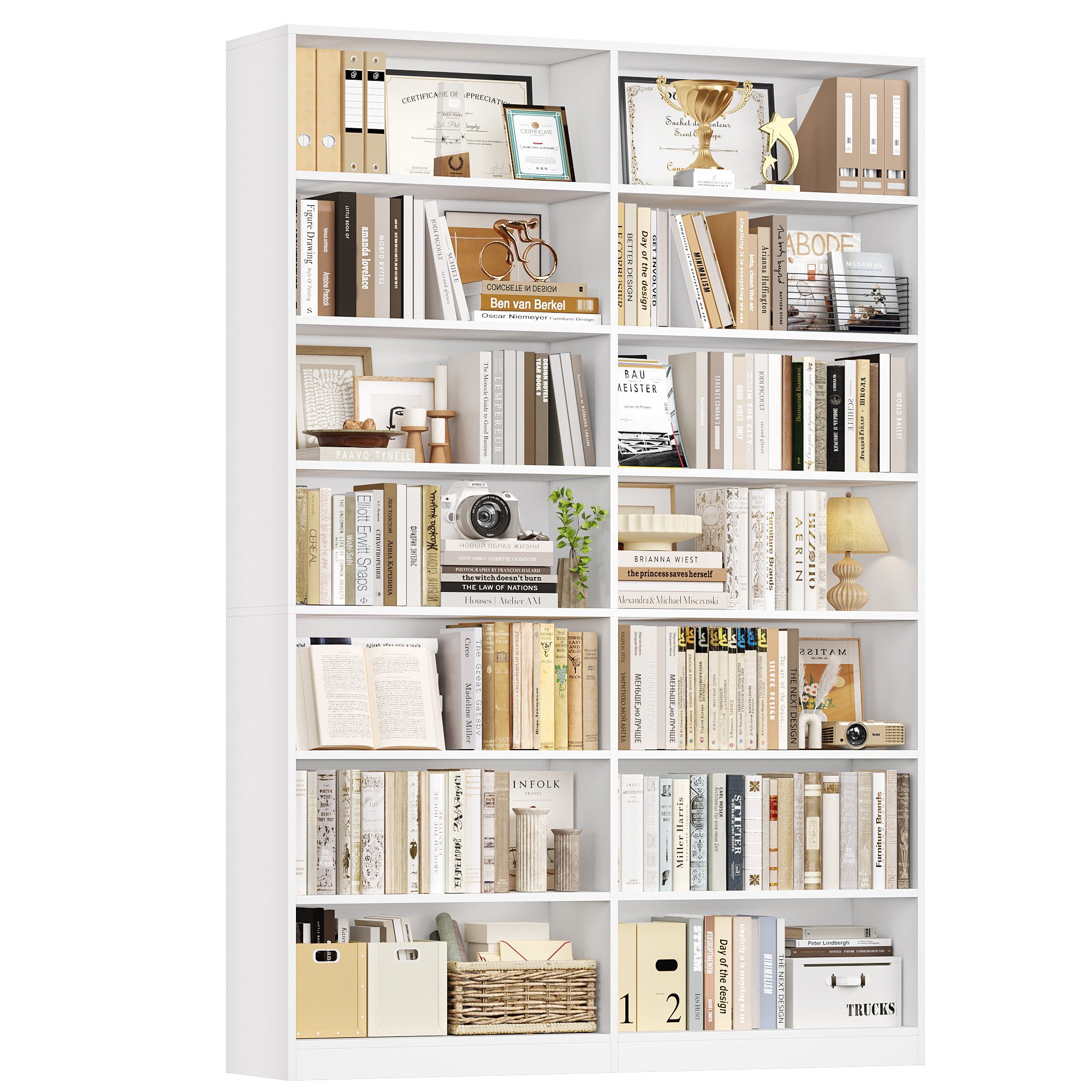 Homfa Bücherregal 212,5 cm hoch Standregal Bücherschrank Regal, mit 14 Fächern Raumteiler Aufbewahrungsregal 120x30x212,5 cm weiß