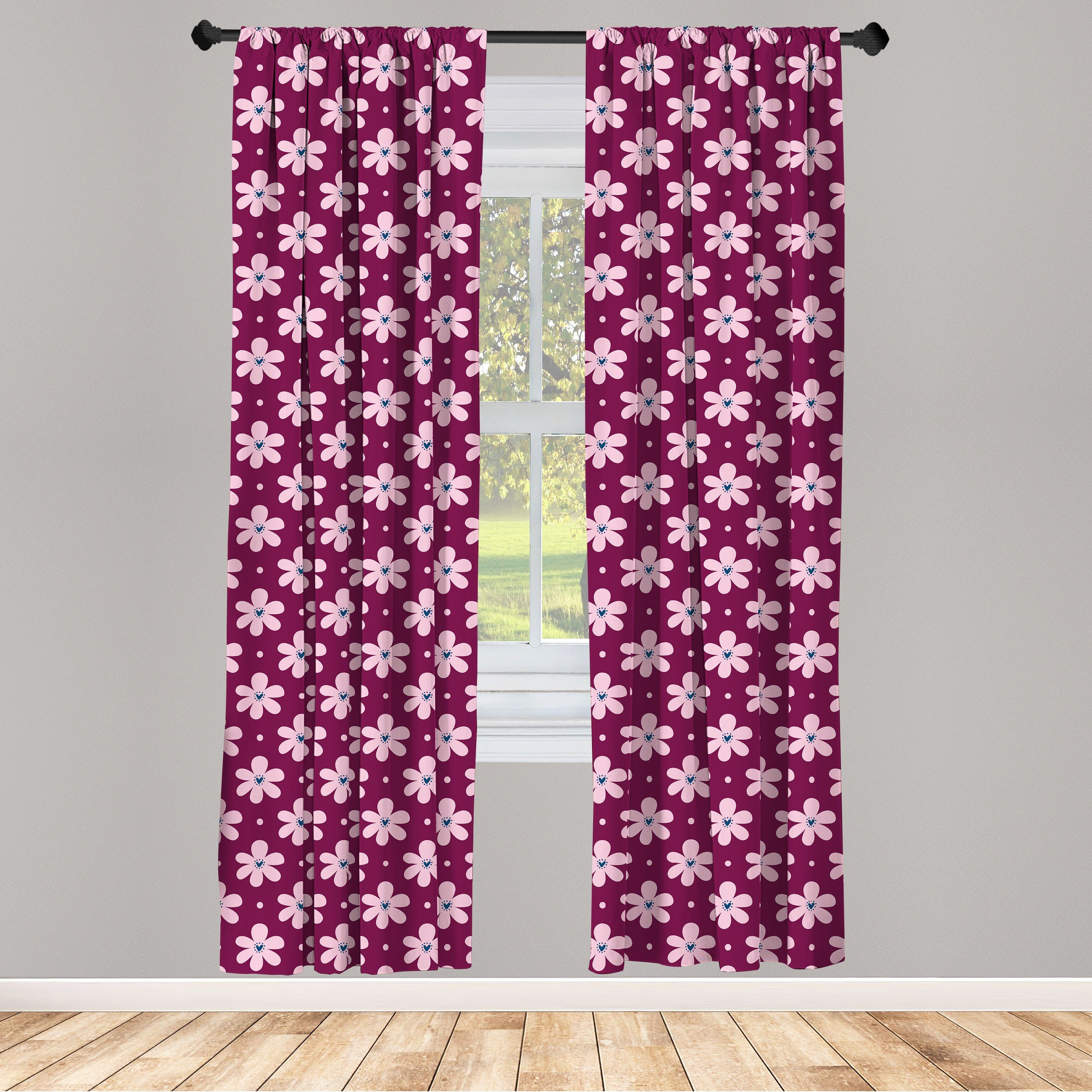 Gardine Vorhang für Wohnzimmer Schlafzimmer Microfaser, Blütenblätter mit Herzen Abakuhaus, Tupfen Rosa Dekor