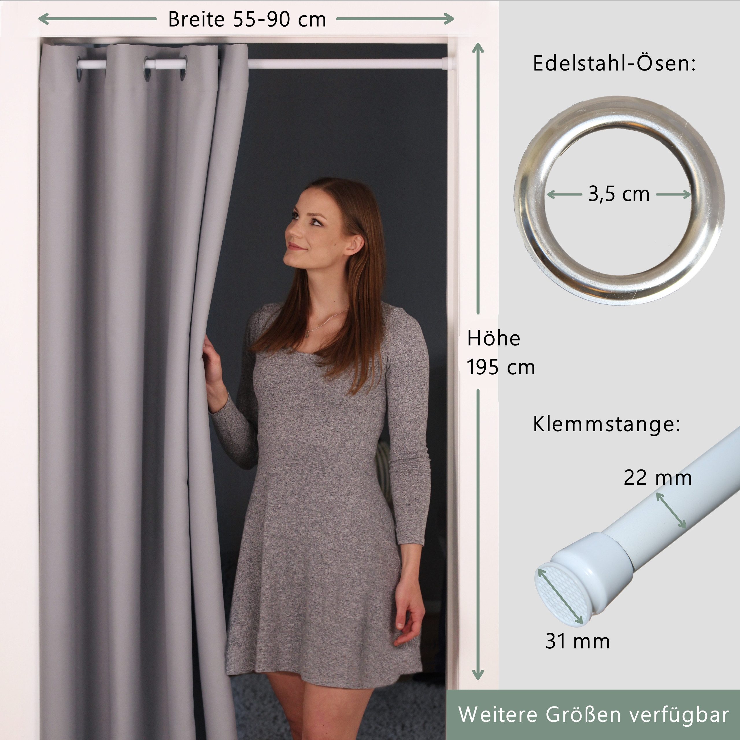 tinycurtains Türvorhang mit Stange weiß 55-90 cm ohne Bohren, Thermo Vorhan günstig online kaufen