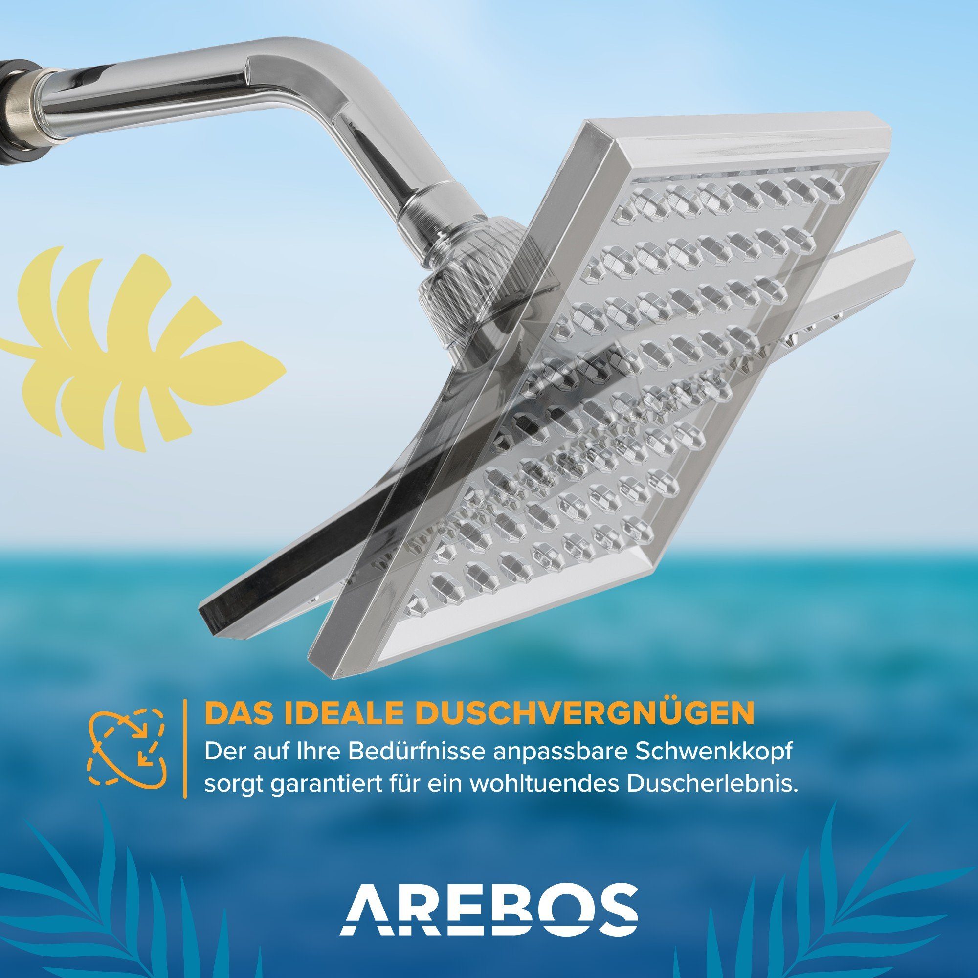 Arebos Solarduschen, eckiger runder / Regenduschkopf für Duschbrause,