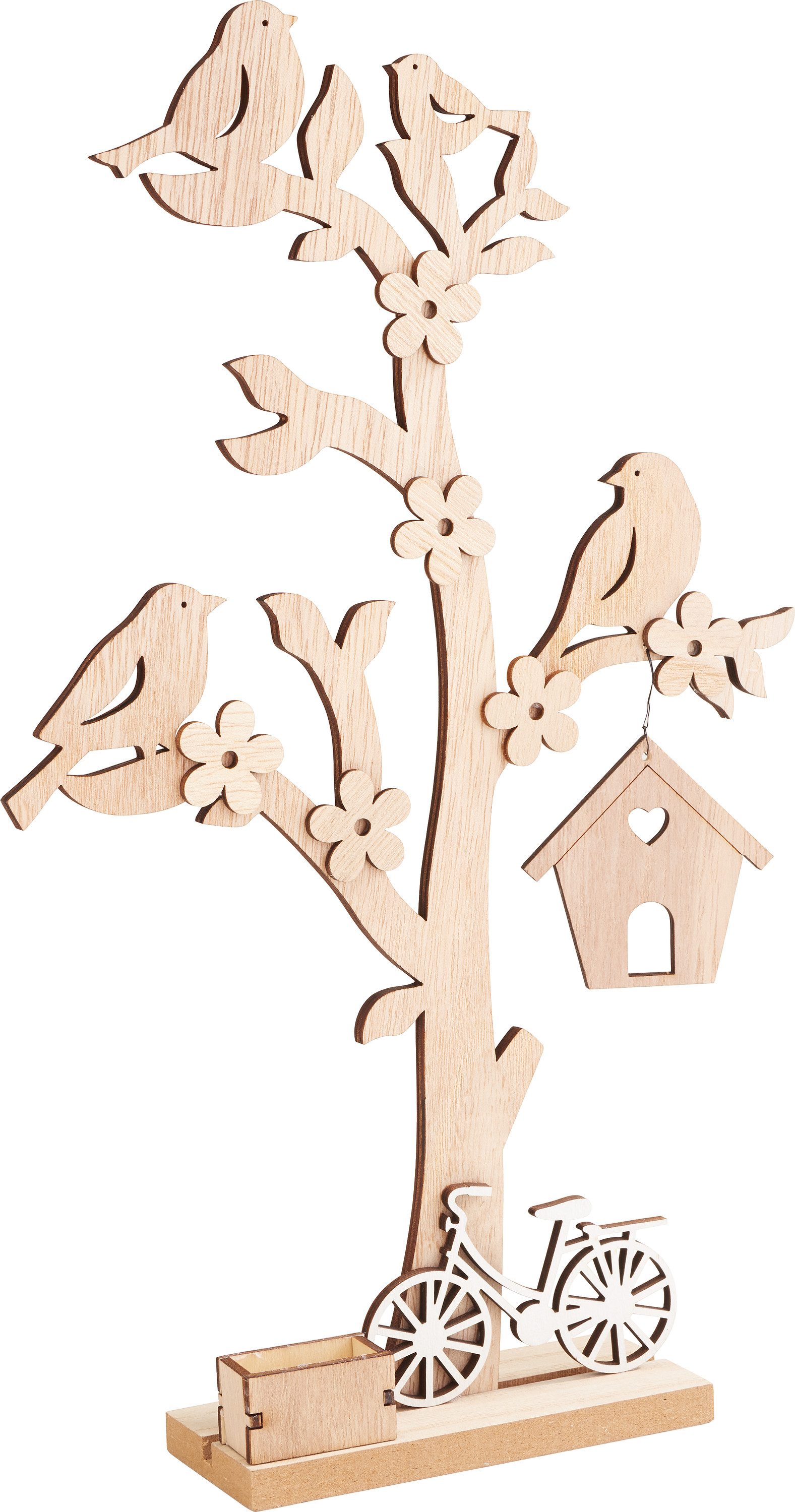 VBS Dekoobjekt Holz-Steckmotiv Baum mit Vogelhaus, 14- tlg.