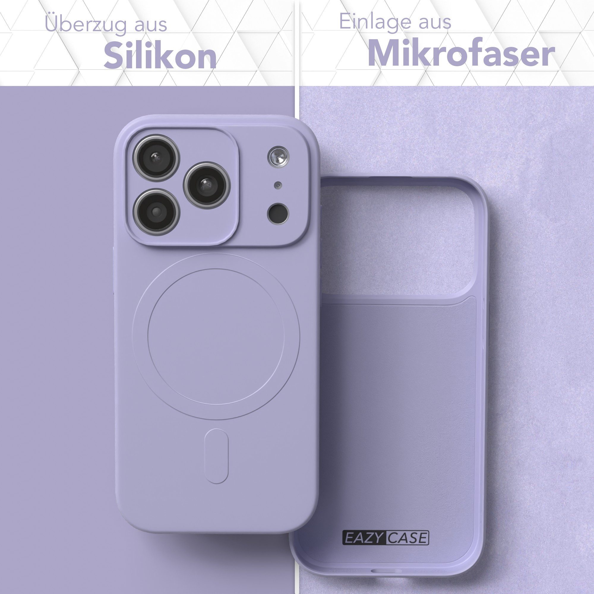 EAZY CASE Handyhülle für Apple iPhone 17 Pro Hülle Silikon 6,3 Zoll, MagSafe Soft-Silikonhülle kabelloses Laden matte Oberfläche Blau Lila