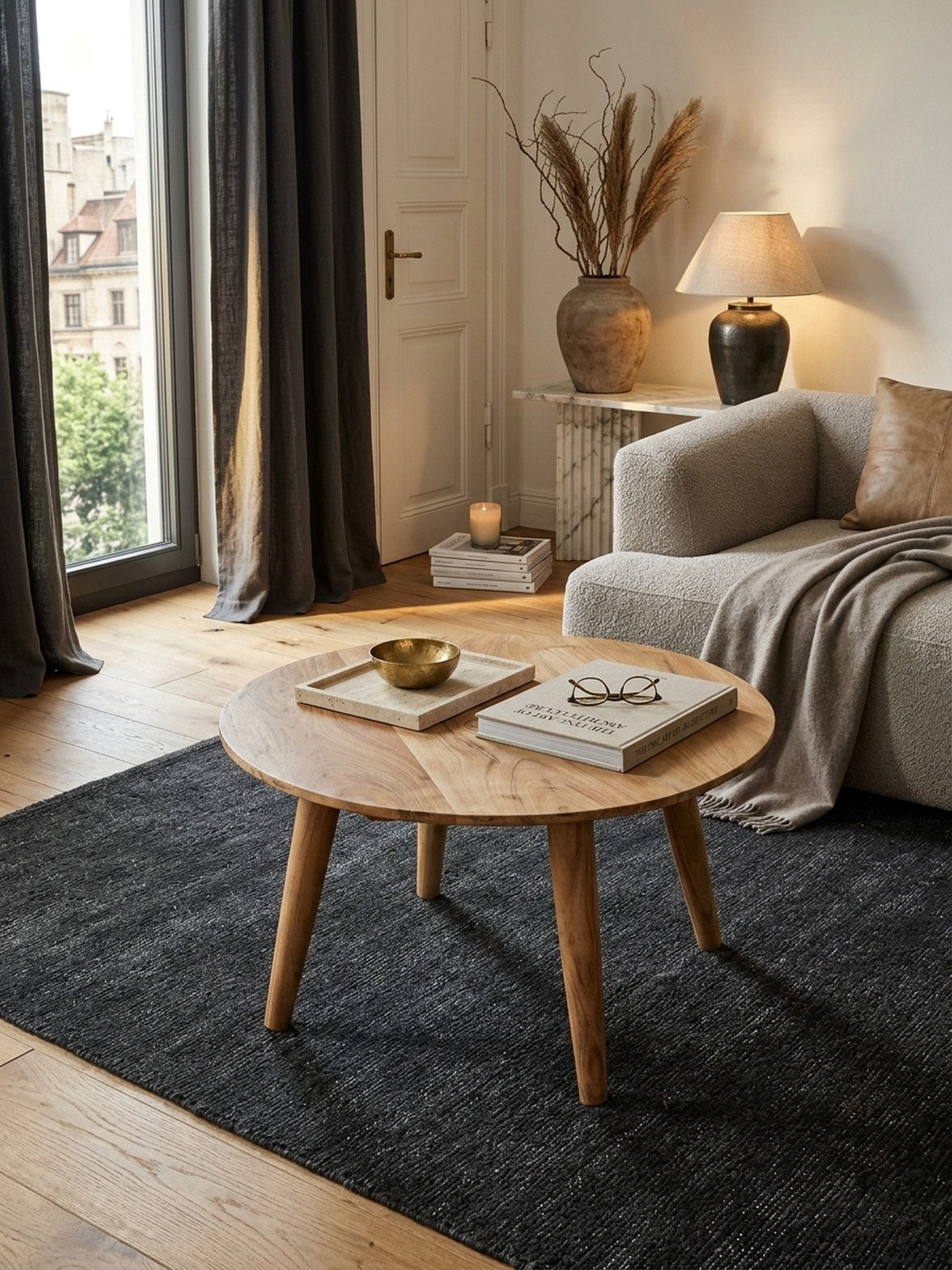KADIMA DESIGN Couchtisch Runder Holz-Kaffeetisch aus Akazie, 75cm, Stabil & einzigartig
