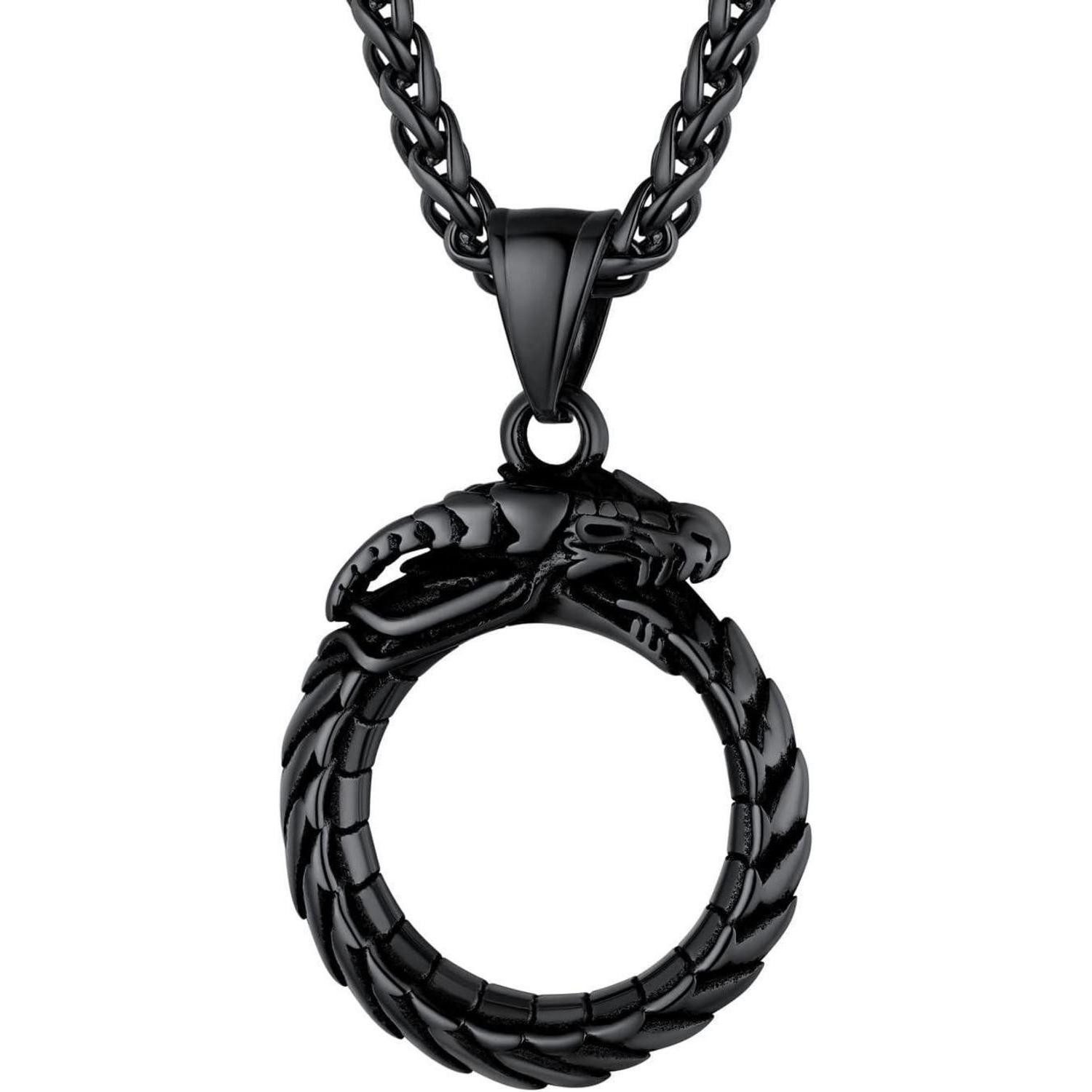 LuxusKollektion Kette mit Anhänger Halskette Herren Edelstahl Drachen Ouroboros Kette antik