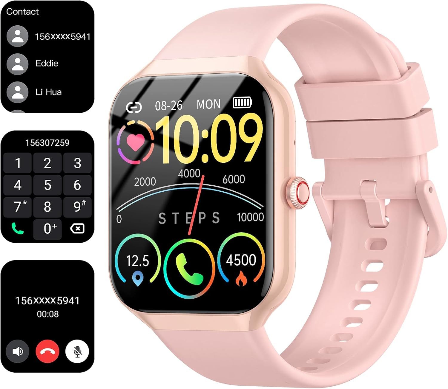 Fempoin P99 Smartwatch (4,9 cm, android ios), Smartwatch mit 1,96 Zoll Display Herzfrequenzmessung Fitnessmodi