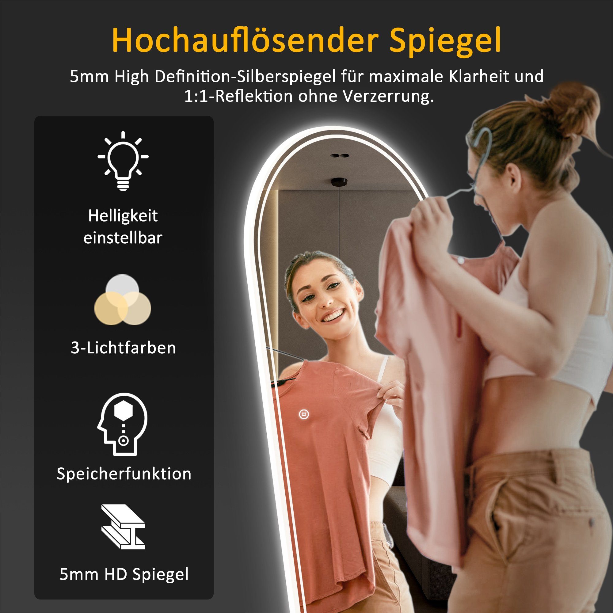 WDWRITTI Ganzkörperspiegel mit beleuchtung Spiegel Led groß 150x50 140x40 3 günstig online kaufen
