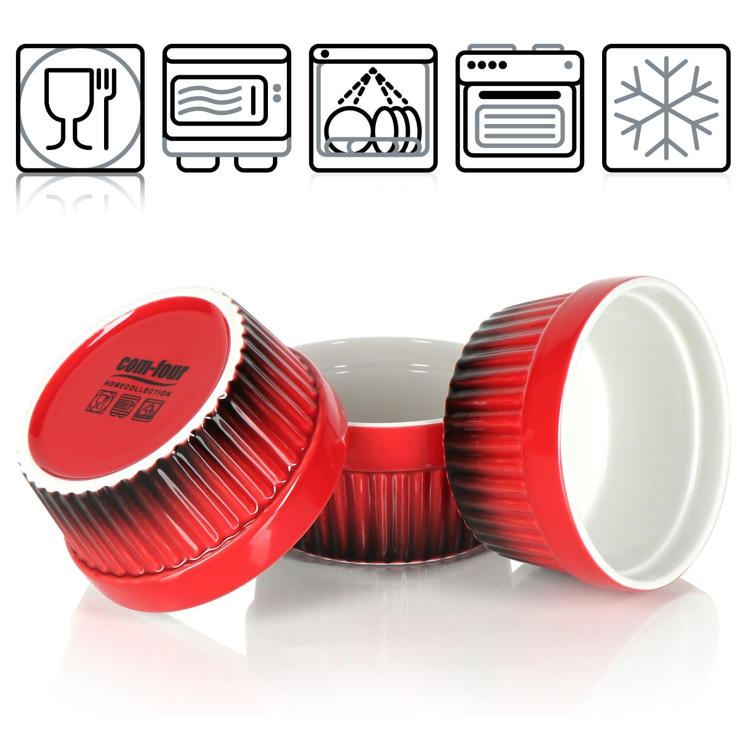 com-four Auflaufform Ragout Fin Schale - Ofenfeste Förmchen in rot, (6-St), Creme Brulee Schälchen - Dessertschale mit je 185 ml – Bild 3 von 5