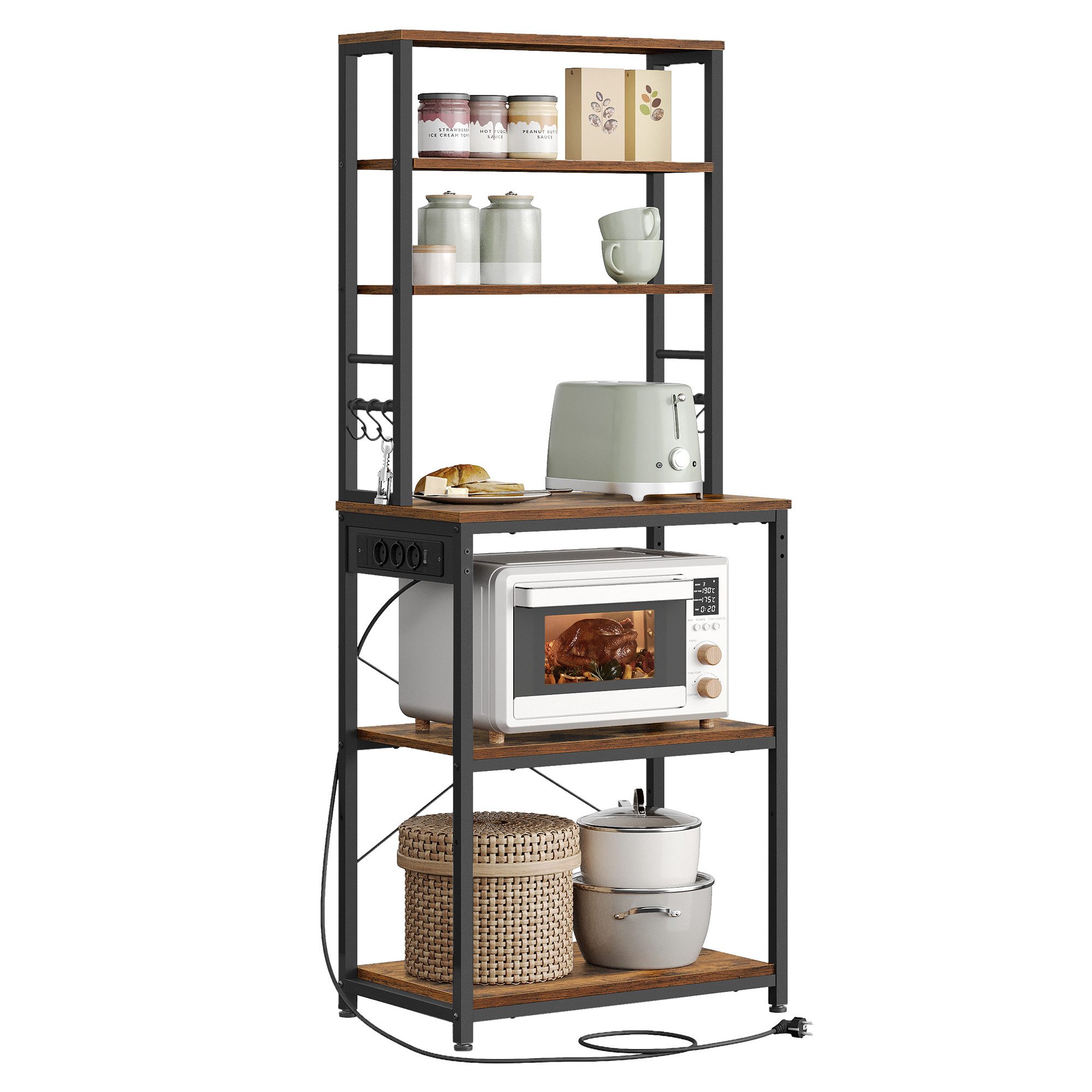 VASAGLE Standregal, mit Steckdosen und 6 Haken, für Mikrowelle, Stahlrahmen günstig online kaufen